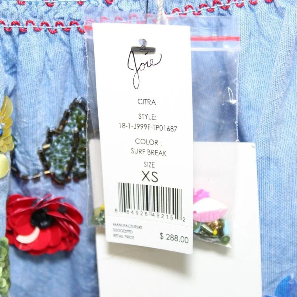 NWT Joie Off-the-Shoulder Floral Embroidered Chambray Top Blue Blouse Size XS - Picture 7 of 12